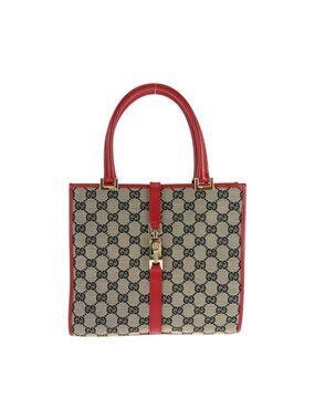 Gucci Jackie Gray Red Gold Hardware GG Canvas 002 1065 Tote